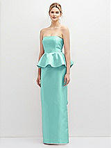 Front View Thumbnail - Coastal Strapless Satin Maxi Dress with Cascade Ruffle Peplum Detail