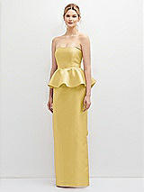 Front View Thumbnail - Maize Strapless Satin Maxi Dress with Cascade Ruffle Peplum Detail