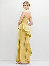 Rear View Thumbnail - Maize Strapless Satin Maxi Dress with Cascade Ruffle Peplum Detail