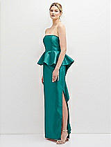 Side View Thumbnail - Jade Strapless Satin Maxi Dress with Cascade Ruffle Peplum Detail