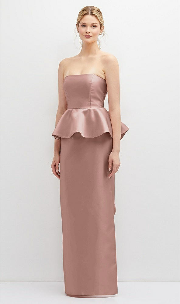 Front View - Neu Nude Strapless Satin Maxi Dress with Cascade Ruffle Peplum Detail