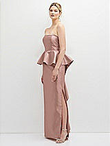 Side View Thumbnail - Neu Nude Strapless Satin Maxi Dress with Cascade Ruffle Peplum Detail