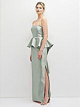 Side View Thumbnail - Willow Green Strapless Satin Maxi Dress with Cascade Ruffle Peplum Detail