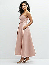 Side View Thumbnail - Toasted Sugar Draped Bodice Strapless Satin Midi Dress with Full Circle Skirt