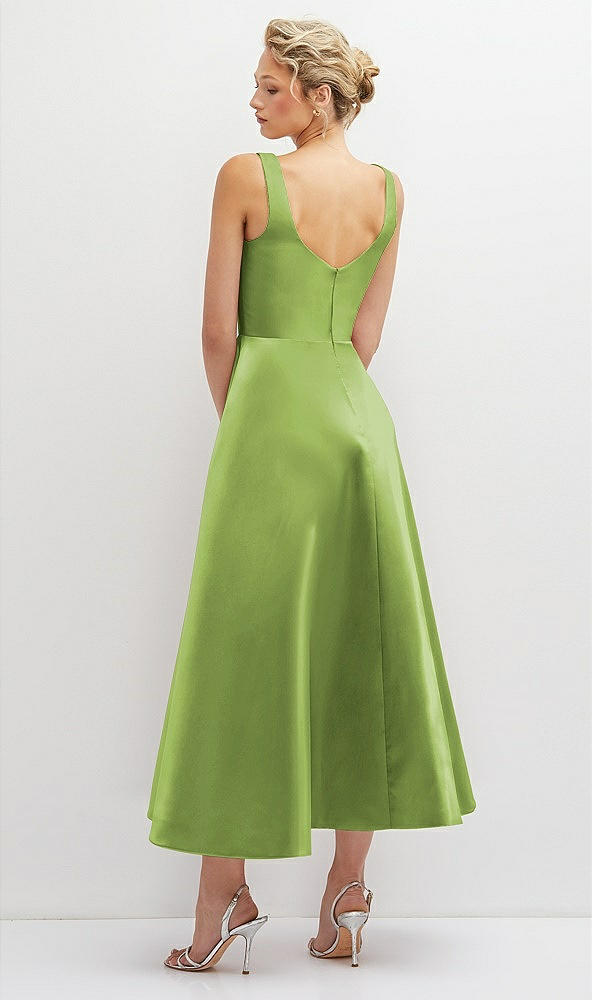 Back View - Mojito Square Neck Satin Midi Dress with Full Skirt & Pockets