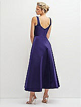 Rear View Thumbnail - Grape Square Neck Satin Midi Dress with Full Skirt & Pockets