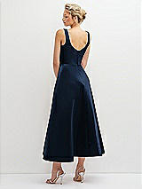 Rear View Thumbnail - Midnight Navy Square Neck Satin Midi Dress with Full Skirt & Pockets