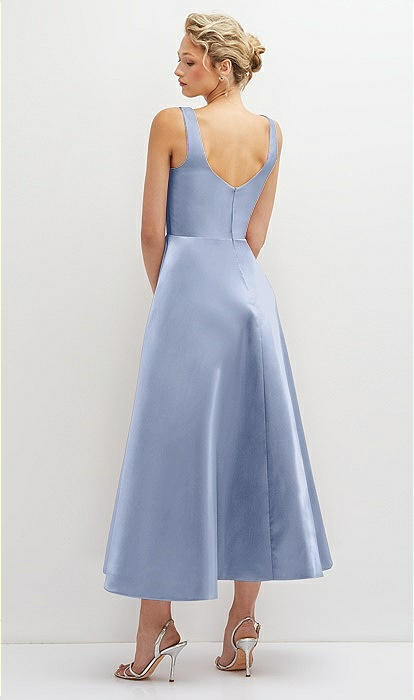 Square Neck Satin Midi Bridesmaid Dress With Full Skirt & Pockets In Sky  Blue | The Dessy Group