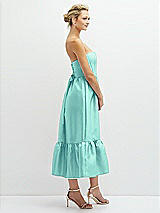 Side View Thumbnail - Coastal Strapless Satin Midi Corset Dress with Lace-Up Back & Ruffle Hem