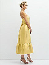 Side View Thumbnail - Maize Strapless Satin Midi Corset Dress with Lace-Up Back & Ruffle Hem