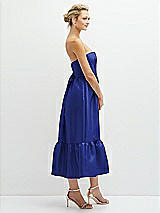 Side View Thumbnail - Cobalt Blue Strapless Satin Midi Corset Dress with Lace-Up Back & Ruffle Hem