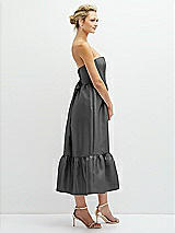 Side View Thumbnail - Gunmetal Strapless Satin Midi Corset Dress with Lace-Up Back & Ruffle Hem