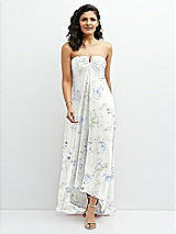 Front View Thumbnail - Bleu Garden Strapless Draped Notch Neck Chiffon High-Low Dress