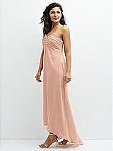 Side View Thumbnail - Pale Peach Strapless Draped Notch Neck Chiffon High-Low Dress