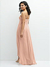 Rear View Thumbnail - Pale Peach Strapless Draped Notch Neck Chiffon High-Low Dress