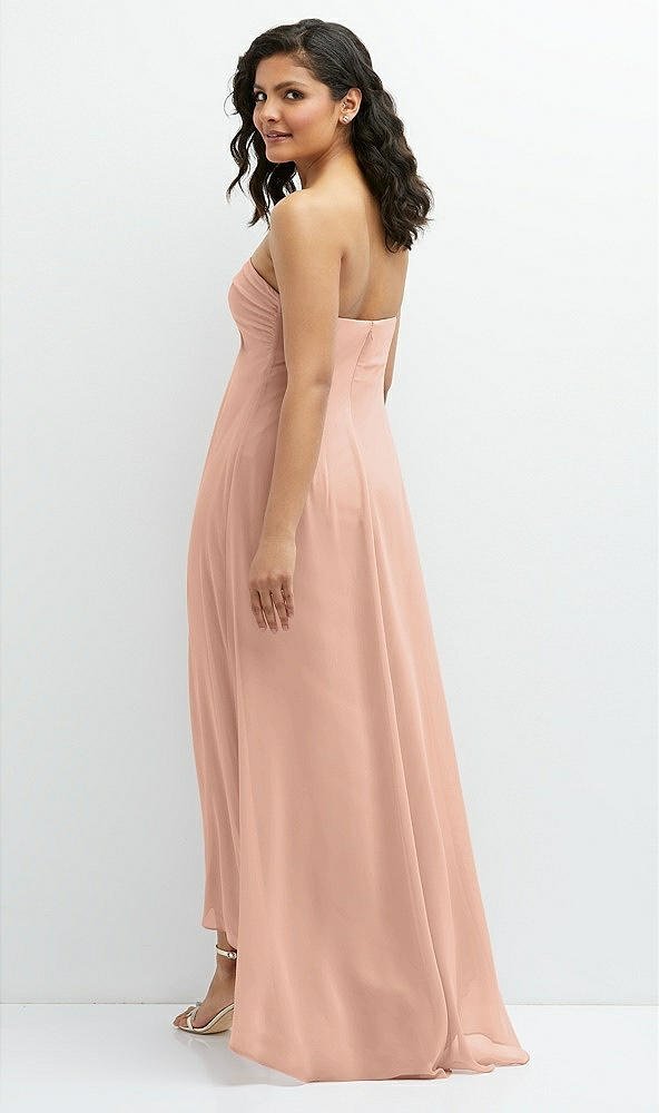 Back View - Pale Peach Strapless Draped Notch Neck Chiffon High-Low Dress