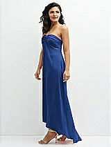 Side View Thumbnail - Classic Blue Strapless Draped Notch Neck Chiffon High-Low Dress