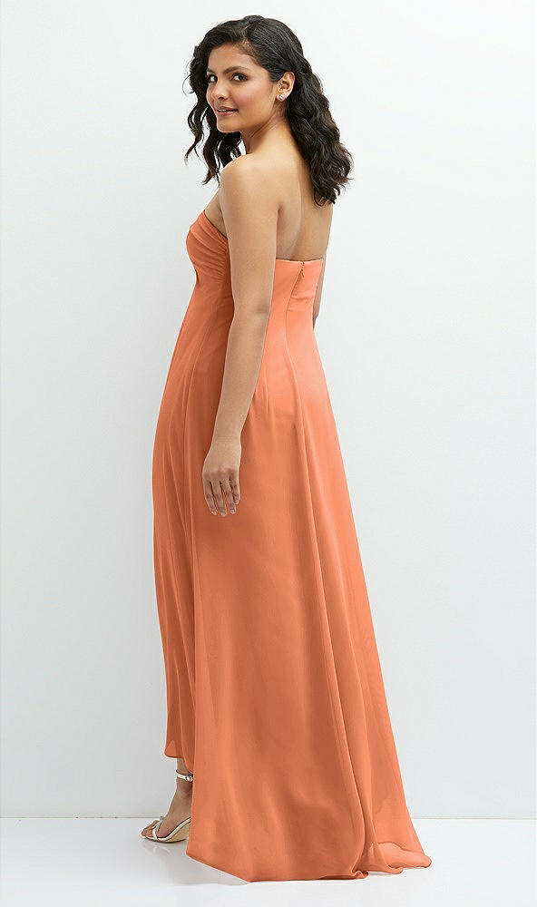 Back View - Sweet Melon Strapless Draped Notch Neck Chiffon High-Low Dress