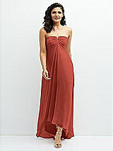 Front View Thumbnail - Amber Sunset Strapless Draped Notch Neck Chiffon High-Low Dress