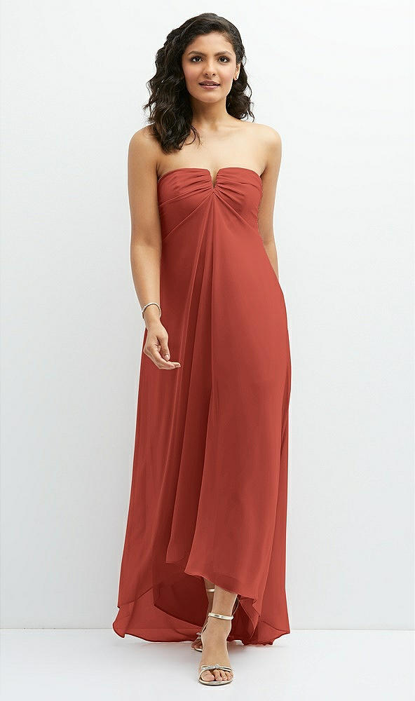 Front View - Amber Sunset Strapless Draped Notch Neck Chiffon High-Low Dress