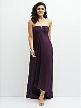 Front View Thumbnail - Aubergine Strapless Draped Notch Neck Chiffon High-Low Dress