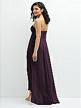 Rear View Thumbnail - Aubergine Strapless Draped Notch Neck Chiffon High-Low Dress