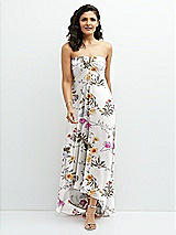 Front View Thumbnail - Butterfly Botanica Ivory Strapless Draped Notch Neck Chiffon High-Low Dress