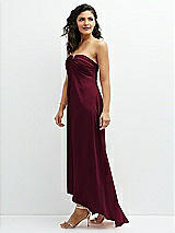 Side View Thumbnail - Cabernet Strapless Draped Notch Neck Chiffon High-Low Dress