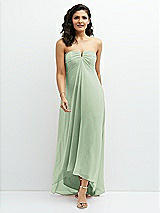 Front View Thumbnail - Celadon Strapless Draped Notch Neck Chiffon High-Low Dress