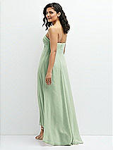 Rear View Thumbnail - Celadon Strapless Draped Notch Neck Chiffon High-Low Dress