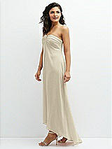 Side View Thumbnail - Champagne Strapless Draped Notch Neck Chiffon High-Low Dress