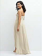 Rear View Thumbnail - Champagne Strapless Draped Notch Neck Chiffon High-Low Dress