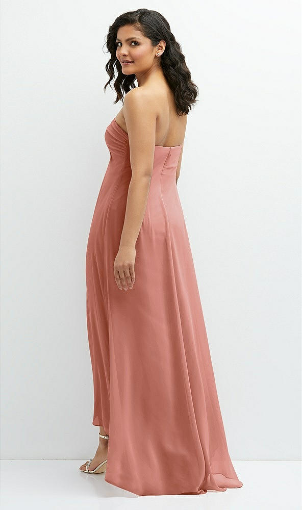 Back View - Desert Rose Strapless Draped Notch Neck Chiffon High-Low Dress