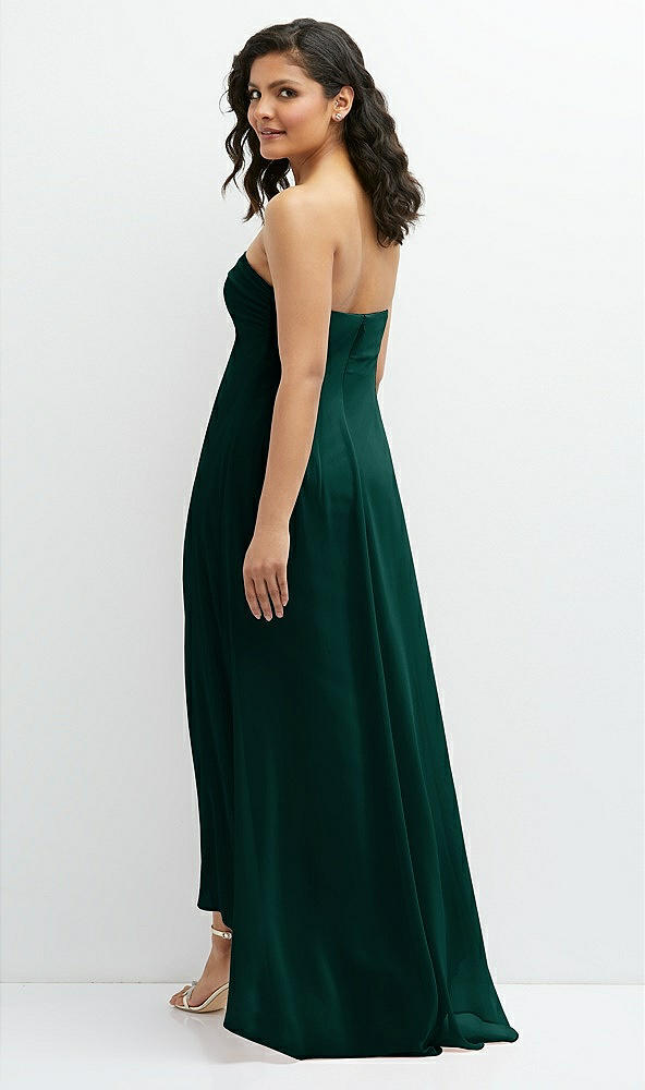 Back View - Evergreen Strapless Draped Notch Neck Chiffon High-Low Dress