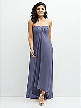 Front View Thumbnail - French Blue Strapless Draped Notch Neck Chiffon High-Low Dress