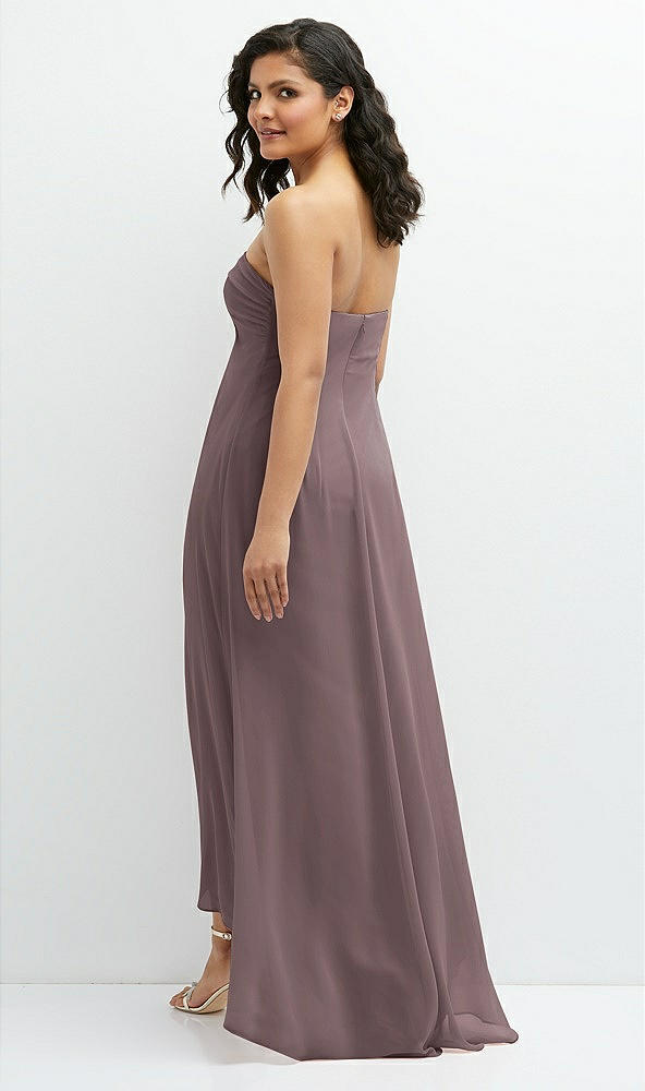 Back View - French Truffle Strapless Draped Notch Neck Chiffon High-Low Dress