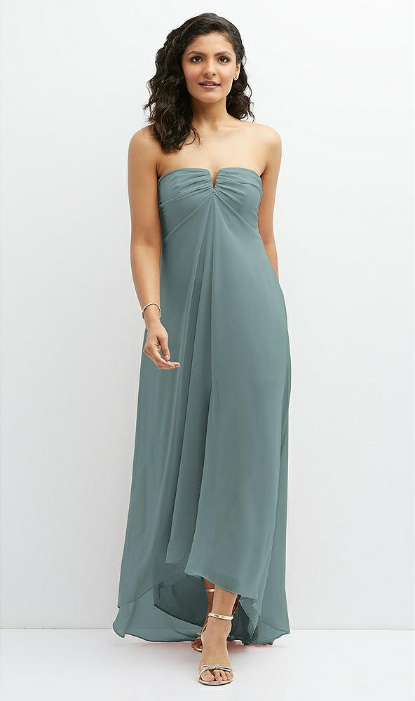 Front View - Icelandic Strapless Draped Notch Neck Chiffon High-Low Dress