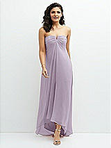 Front View Thumbnail - Lilac Haze Strapless Draped Notch Neck Chiffon High-Low Dress