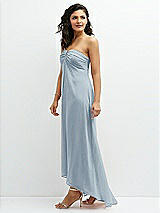 Side View Thumbnail - Mist Strapless Draped Notch Neck Chiffon High-Low Dress