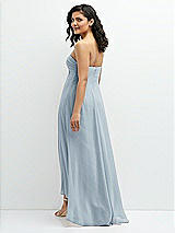 Rear View Thumbnail - Mist Strapless Draped Notch Neck Chiffon High-Low Dress