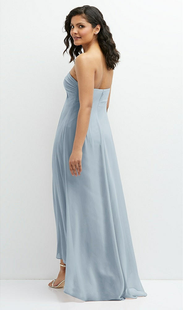 Back View - Mist Strapless Draped Notch Neck Chiffon High-Low Dress