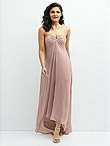 Front View Thumbnail - Neu Nude Strapless Draped Notch Neck Chiffon High-Low Dress