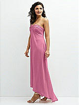 Side View Thumbnail - Orchid Pink Strapless Draped Notch Neck Chiffon High-Low Dress