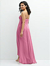 Rear View Thumbnail - Orchid Pink Strapless Draped Notch Neck Chiffon High-Low Dress