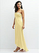 Side View Thumbnail - Pale Yellow Strapless Draped Notch Neck Chiffon High-Low Dress