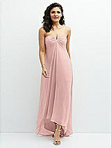 Front View Thumbnail - Rose - PANTONE Rose Quartz Strapless Draped Notch Neck Chiffon High-Low Dress