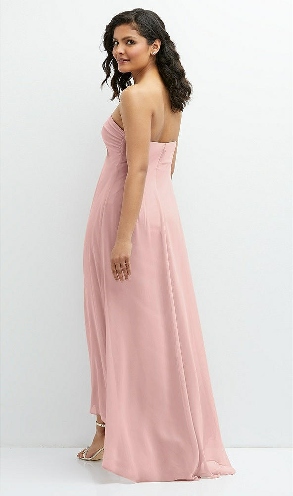 Back View - Rose - PANTONE Rose Quartz Strapless Draped Notch Neck Chiffon High-Low Dress