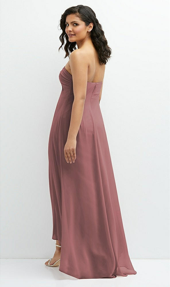 Back View - Rosewood Strapless Draped Notch Neck Chiffon High-Low Dress