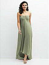 Front View Thumbnail - Sage Strapless Draped Notch Neck Chiffon High-Low Dress