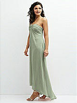 Side View Thumbnail - Sage Strapless Draped Notch Neck Chiffon High-Low Dress